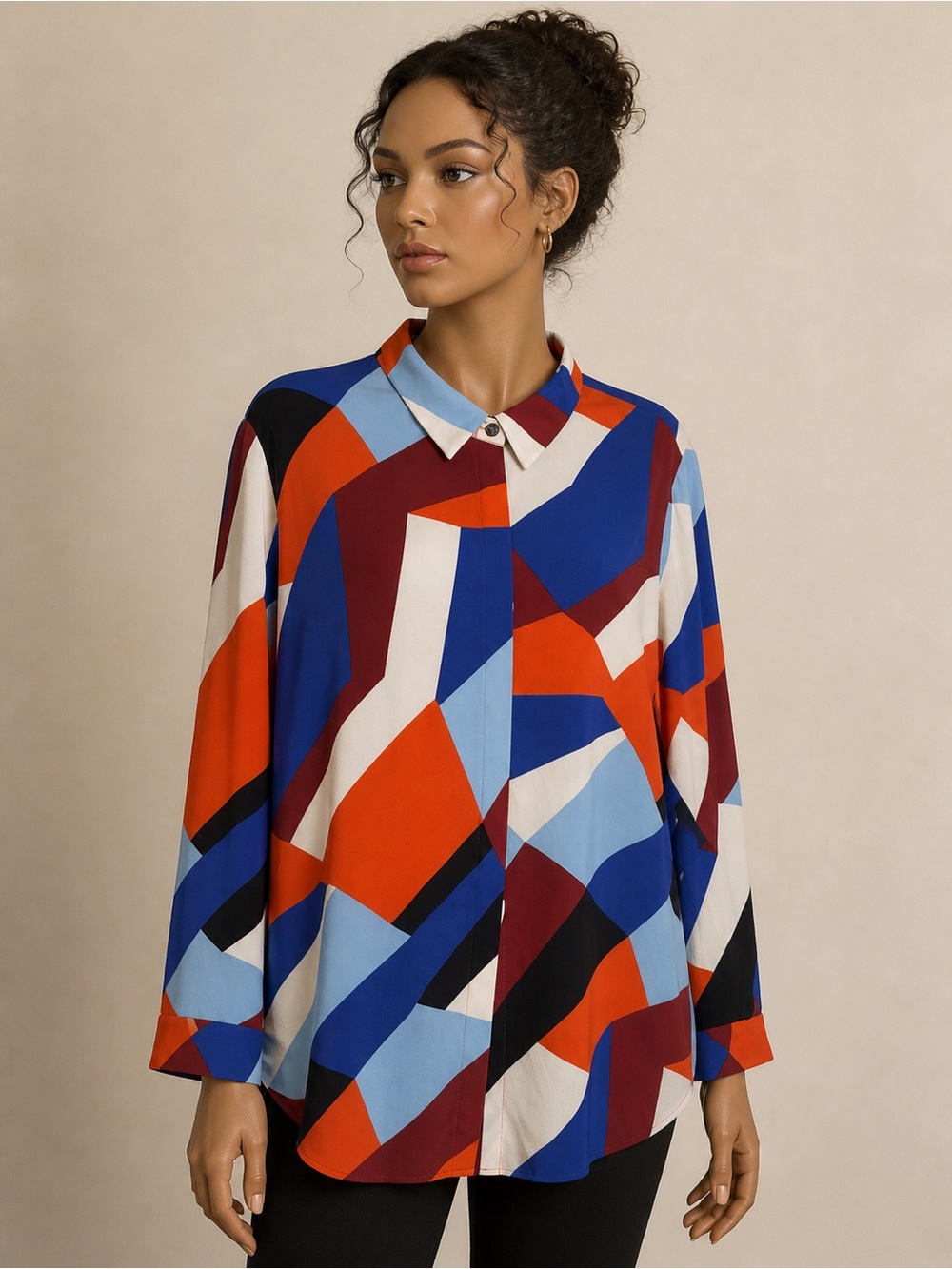 Preloved, Gently used XL Vince Camuto  Button-Front Tunic-Blue/Red/White/Summer